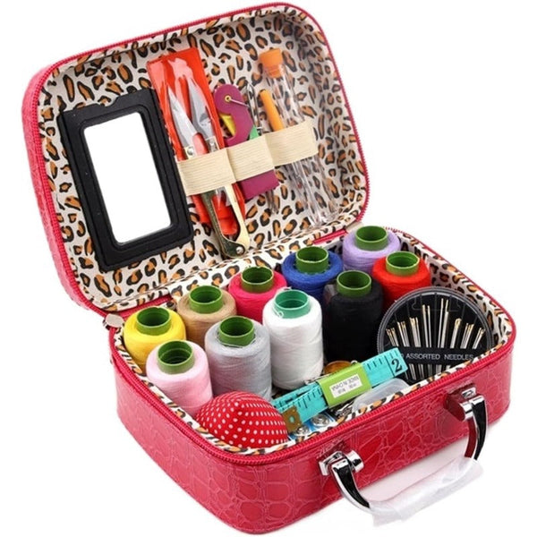 Portable Sewing Kit in Faux Leather Case