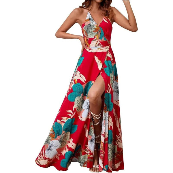 Tropical Glow High-Slit Maxi Dress