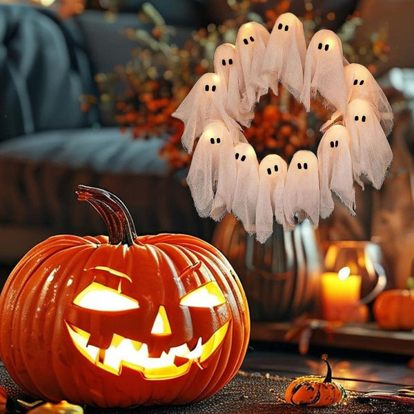 LED Ghost Halloween Wreath